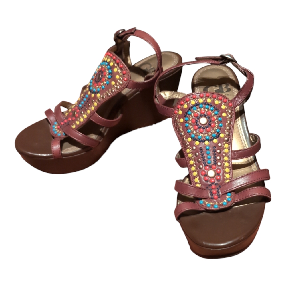 Gianni Bini Beaded Multi Color Wedge Sandals